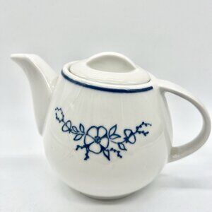 Vintage Lubiana Small Personal Slanted Teapot Blue & White Floral Made in Poland